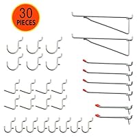 Wellmax 30pc Heavy Duty Pegboard hooks Set, Peg Board Hook Assortment and Accessories for tools, crafts, peg boards and pegs attachments. Fits 1/4 inch Peg Holes