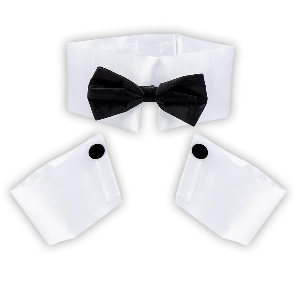Boland Stripper Set for Men - White Collar with Bow Tie and 2 Cuffs, Standard Size, Ideal for Costume Parties and Themed Events