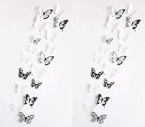 Letitia Matthew 36 PCS 3D Butterfly Wall Decal Crystal Black and White Wall Stickers DIY Art Decor for Nursery Bedroom Party Decorations Glue Sticker Set, Removable and Waterproof