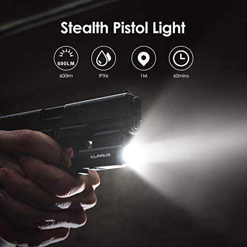Klarus Pistol Light, Gun Rail Light 600Lumens Tactical Flashlight, USB