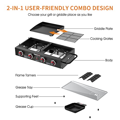 Royal Gourmet 4 Burner Portable Propane Griddle Grill Combo tailgater