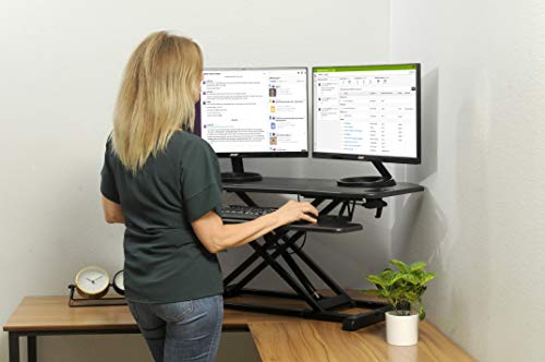 TechOrbits Height Adjustable Stand Up Desk - 37" Corner Standing Desk Riser - Desktop Sit Stand Desk Fits Cubicles and Corner Desks