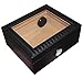 AMANCY Handmade Elegant Black Leather 25-50 Cigar Humidor,Desktop Cedar Wood Lined Cigar Storage Box with Glasstop