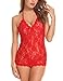 ADORNEVE Women Sexy Lace Mini Chemise Backless Babydoll Deep V Halter Lingerie