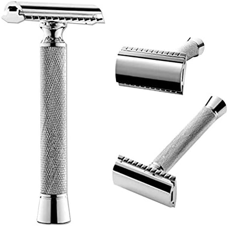 Razorless Men's Long Handle Safety Razor Shaver Silver / Long Handle for Comfortable Wet Shaving