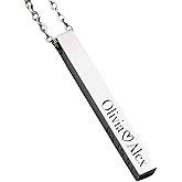 Elosh Customized Elegance 3D Vertical Bar Necklace with Engraved Name Pendant Personalized with your text Custom made