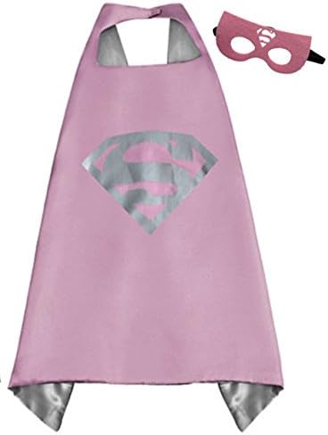 Superhero Cape and Mask Costume Set Boys Girls Birthday Halloween Play Dress Up (Supergirl Pink)