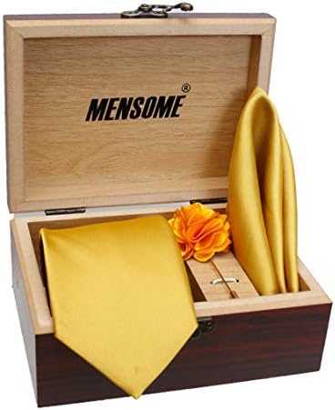 Mensome Solid Men's Maroon Neck Tie With Flower Brooch and Pocket Square Gift Set