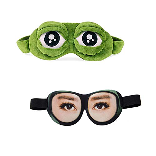 YouU 2 Pack 3D Cute Frog Sleep Eye Mask Green Cartoon Sad Frog Eye Mask Cover Sleeping Rest Travel Anime Funny Gift (Women's Style)