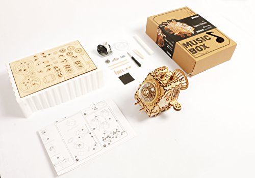Hands Craft AM681 3D Wooden Puzzle - DIY Hand Crank Music Box- Spaceship Educational Toy- Plays Fly me to The Moon for Christmas, Birthday, Baby Shower, Valentines, Mothers Day.