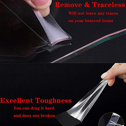 9.85 FT Double Sided Adhesive Tape Transparent Traceless Gel Mat Nano Tape Washable Removable and Recycled Sticky Anti-Slip Gel Tape for Paste Photos Posters, Fix Carpet Mats or Home Office Wall Decor