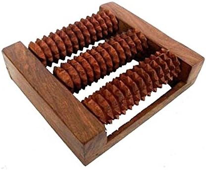 Three Rows Wooden Roller Foot Massager Best way of naturopathy Wooden Acupressure Handcrafted Handheld Massager Three Rod Foot Roller, Reflexology Tool Pain Stress Relief Foot Pain Best High Density Deep
