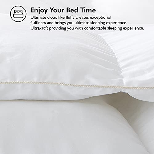 Luxurious Oversize California King 108" x 98" Size Goose Down Fiber Waterfowl Feather Fiber Comforter Duvet, 100% Egyptian Cotton Cover, 68 oz. Fill Weight, Baffle Box Design, White Solid