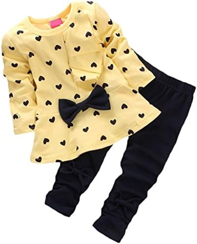 New Girls Spring Autumn Clothes Sets Bowtie T-sirt+ Pants Girls Wear M
