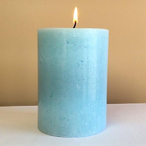 Light Blue Unscented Pillar Candle Extra Large 4" Wide Rustic- Choose 4", 6" or 9" Tall