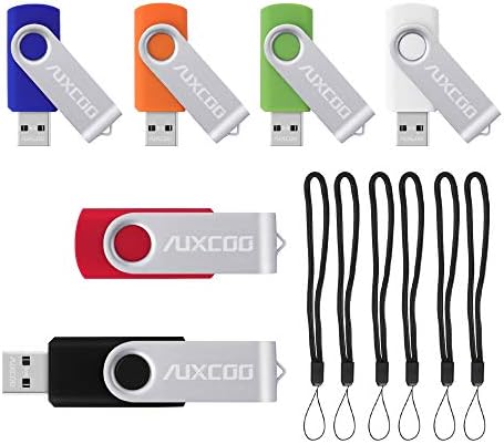 AUXCOO 6PCS 8GB Swivel Flash Drive, USB 2.0 Memory Stick Thumb Drive Bulk Pack Zip Drive (Black/Blue/Orange/Green/White/Red)