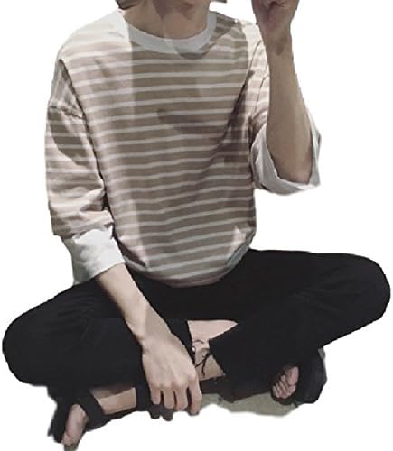 Amazon メンズ 春夏 5分丈 Tシャツ ボーダー ゆったり しましま 重ね着 ナチュラル ゆったり 涼しい 着こなし おしゃれ カジュアル ラウンドネック トップス カットソー オリジナルエコバッグセット ブラウンxl Tシャツ カットソー 通販