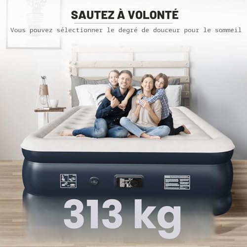 NALONE Double inflatable mattress, inflatable bed, electric double air mattress, quick inflation in three minutes, durable, for home use and receiving guests, 201 x 150 x 46 cm