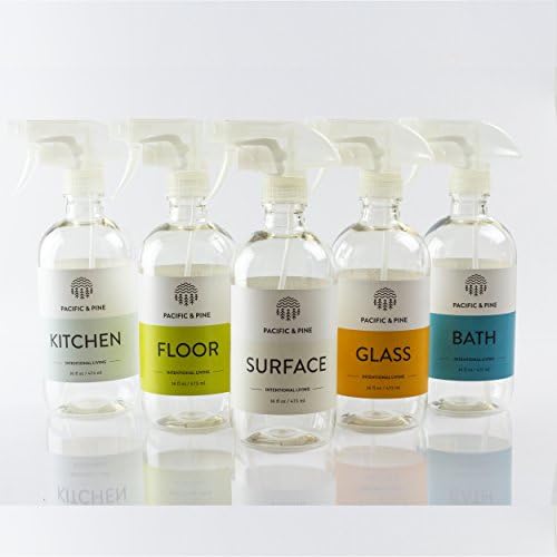 5 Pack Assortment - Home Cleaning Spray Bottles by Pacific and Pine - 16 oz. Plastic – Empty - BPA Free - Durable - Best for DIY and Homemade Cleaning Recipes or Essential Oils