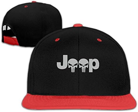 Boy &amp; Girl Jeep With Punisher Skull Symbol Hardcore Offroad Contrast Color Flat Bill Hat Red