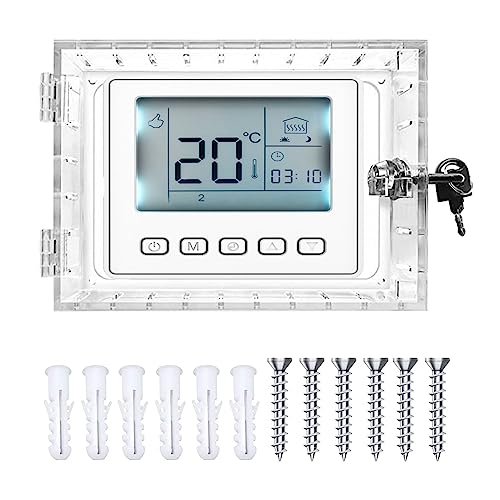 GAESHOW Universal Thermostat Protection, Universal Thermostat Cover with 2 Keys, Transparent Thermostat Lock Box Wall-Cover, Clear Acrylic Lock Box, Wall Mounted
