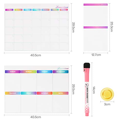 Lemecima Dry Erase Calendar Board Set Magnetic for Refrigerator Monthly Weekly Organizer& Daily Notepad Fridge Whiteboard 3PCS with 3 Markers and 4 Magnets Schedule Planner