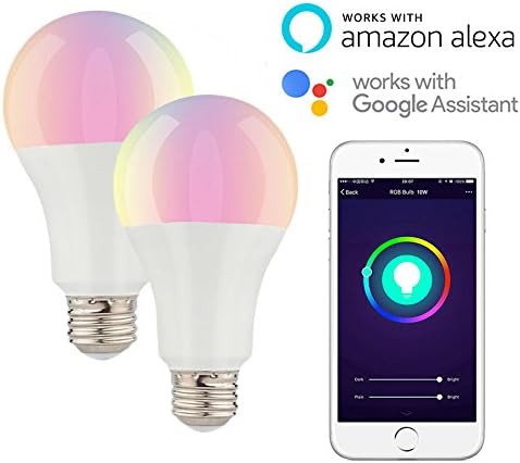 2PCs Smart LED Light Bulb E26 10W 100W Equivalent Multicolor Wifi Remote Control Dimmable for IOS Android Work with Alexa