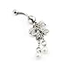 Simplifestyle Sexy Belly Button Ring 316l Surgical Steel 14 Guage Navel Belly Button Ring Bar White Rhinestone Crystal Bow Knot
