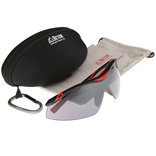 Beton - Thor - Half-Frame TR-90 Mirrored Shield Lens Active Sport Wrap Sunglasses 80mm (Matte Black-Red / Smoke)