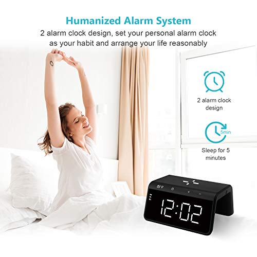 Updated Version Pointuch Alarm Clock with 10W Wireless Charging, LED