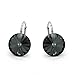 Sterling Silver 925 Made with Imitation of Crystal Elements Round Leverback Earrings Black-Grey