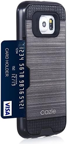 Galaxy S6 Case, Dual-layer Heavy Duty Matte Rugged Protective Cover Case with Credit Card Slot Holder for Samsung Galaxy S6 GS6 by Cazle (Black)