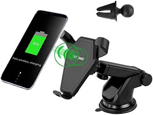3 Coils Fast Charge Qi Wireless Car Mount Charger, 2 in 1 Air Vent &amp; Dashboard Mount Charging Stand Holder for iPhone X,iPhone 8/Plus Samsung Galaxy S8/S8+ and More Qi-Enabled Devices, Ox-head