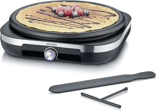 SEVERIN Crêpes Maker, Crepeseisen für süße Crepes und herzhafte Galettes, Crepesmaker mit abnehmbarer XXL Grillplatte (38 cm), ca. 1.500 W, Edelstahl-