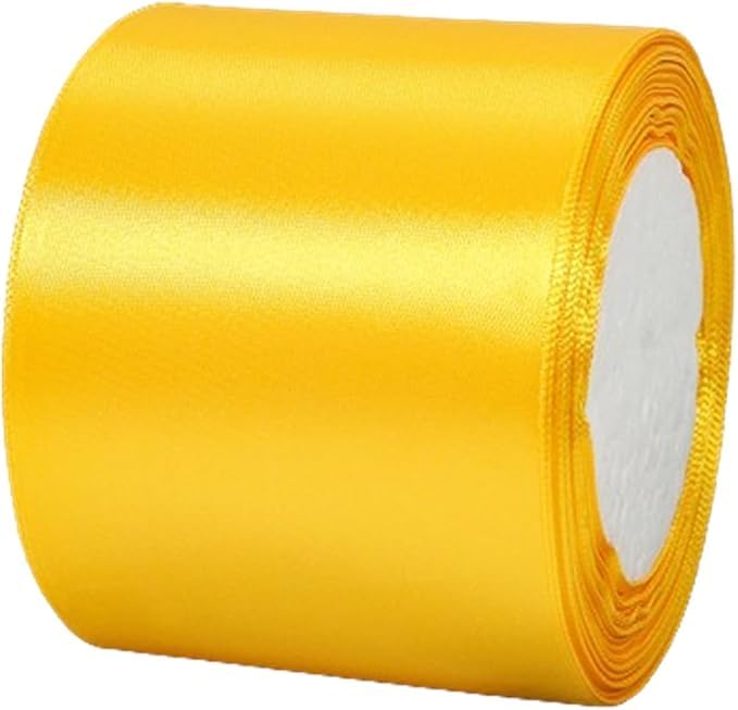 75mm Wide Golden Yellow Thick Ribbon for Gift Wrapping 22m, Thick Golden Christmas Ribbons Fabric Satin Ribbon for Present Wrapping Christmas Florist Bouquet Cake Hair Bow Crafting Wedding Decoration