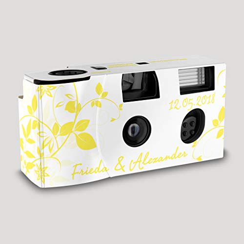 Hochzeitskamera Einwegkamera Flower zitronengelb mit Personalisierung, ISO 400, 27 Aufnahmen, Blitz