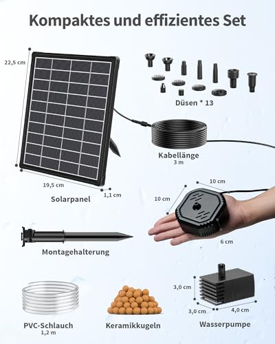 POPOSOAP Solar Fountain with Filter, 6.5 W Solar Fountain for Outdoor Use for Stable Daily Operation, Compact Filter Box for Small Pond, Bird Bath or Aquarium