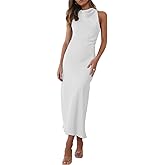 Halfisland Satin High Neck Backless Sleeveless Midi Dresses for Women Elegant Mock Neck High Waist Cross Back Cocktail Dress