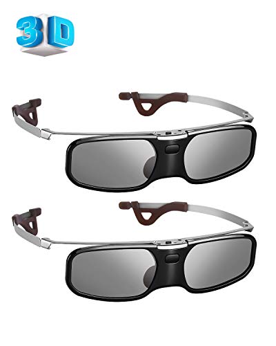 3D Glasses Bluetooth 3D Rechargeable Active Shutter Glasses 3D Eyewear Clip on Glasses Compatible with Epson Sony LCD Projector/Sony Panasonic Samsung 3D Active TV (Pack 2)