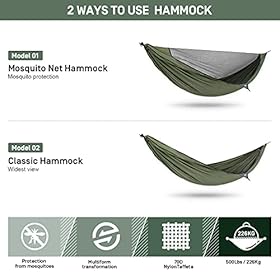 ETROL Camping Hammocks - 2 in 1 Portable Hammock with Mosquito Net,Lightweight Double Hammock for Outdoor,Indoor,Travel… 41xKC9yGLCS