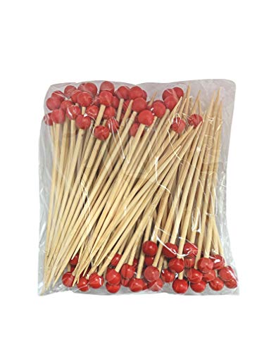 image for KingSeal Bamboo Wood Cocktail Picks, 4.5 Inches, Red Ball Head, Perfec