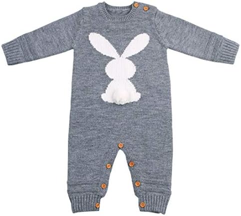 Infant Baby Boy Girl Long Sleeve Rabbit Printed Weave Romper Knitted Jumpsuit for 0-24 Months