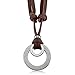 MOWOM Silver Tone Brown Alloy Genuine Leather Pendant Necklace Double Ring Adjustable