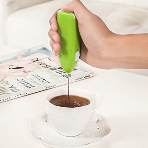 Perfect Operated Electric Foam Maker for Milk, Cappuccino, Coffee, Latte, Hot Chocolate, Durable Drink Mixer with Green Stainless Steel Handle Electric Mixer