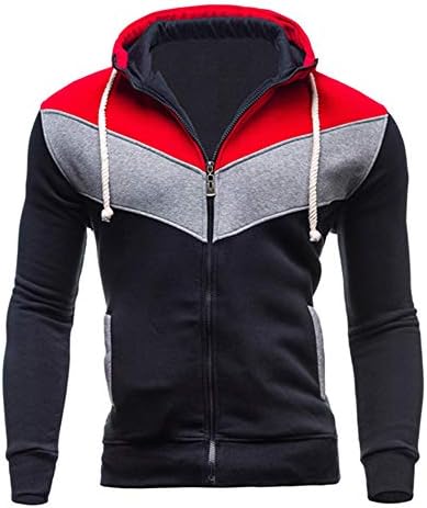 YKARITIANNA Mens Autumn Winter Patchwork Casual Zipper Long Sleeve Splicing Sweatshirt Hoodie Coat Tops