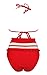 COCOSHIP Red & White Mesh Striped High Waist Bikini Set Tassel Trim Top Halter Straps Swimsuit Two Piece Bathing Suit 12(FBA)