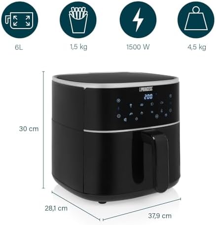 Friggitrice ad Aria 6L XXL, Airfryer Digitale con 6 Programmi, Display LED Touch, Risparmio Energetico, Meno Olio, Rivestimento Antiaderente, 1500 W, 182244