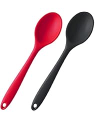 Silicone Nonstick Mixing Spoons Set 2, BPA Free and FDA Grade,High Heat Resistant, Hygienic Design Cooking Baking Spoons Set for Stirring, Mixing and Serving,Red and Black