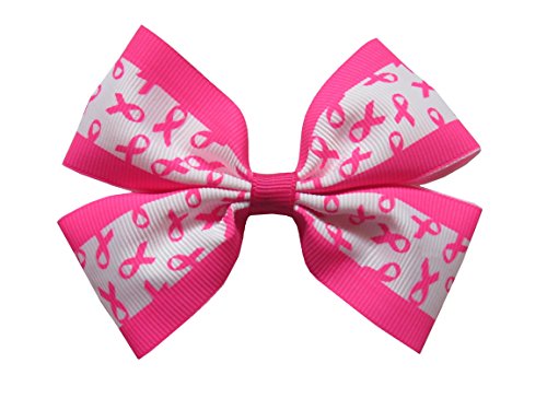 NEW "BREAST CANCER Clippie" Ribbon Hair Bow Alligator Clip 3 Inch Girls Cheerleading Practice Games School Uniform Hairbow Awareness