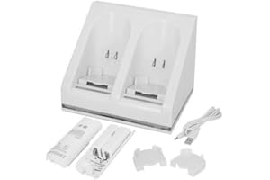 OSTENT Charger Dock Station + 2 Battery Packs Compatible for Nintendo Wii Remote Controller Color White